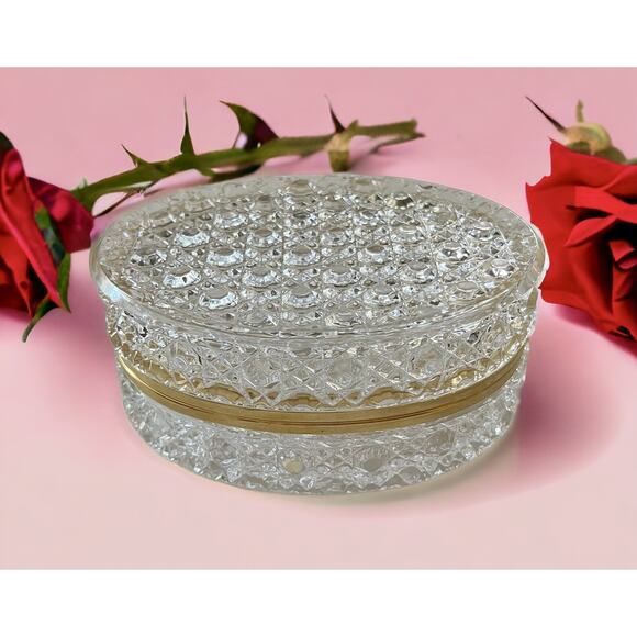 RARE VTG MCM Jewelry Box French Crystal Brass Baccarat...